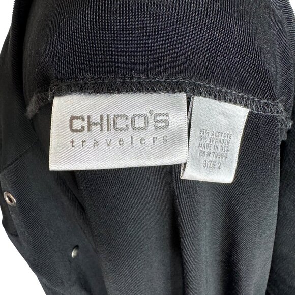 Vintage Chicos Travelers Black Slinky Cardigan With Silver Stud Accents Size 2 - Picture 4 of 9